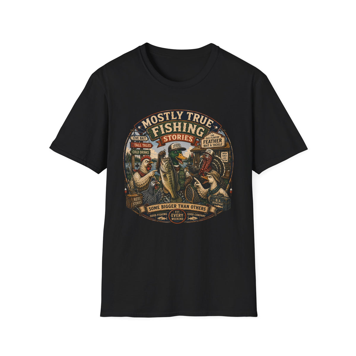 Mostly True Fishing Stories vintage fishing T-shirt, photo 2