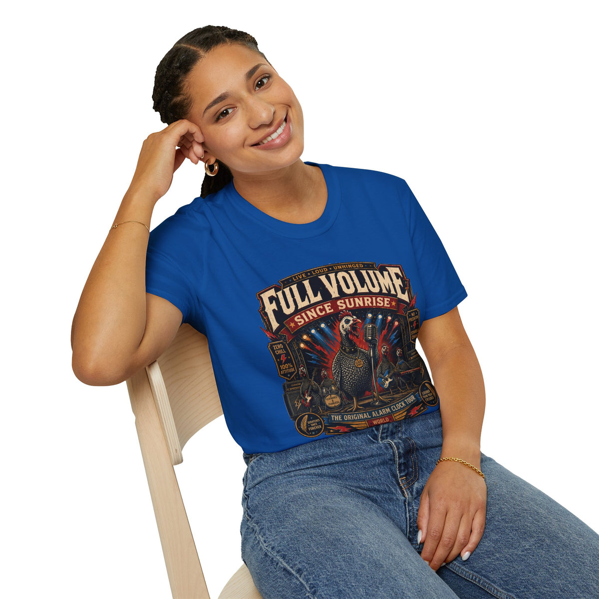 Full Volume Since Sunrise Guinea Fowl T-Shirt — Rock Concert Poultry Poster Tee