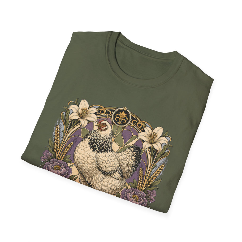Strength in Grace Brahma Hen T-Shirt — Botanical Rooster Art Tee