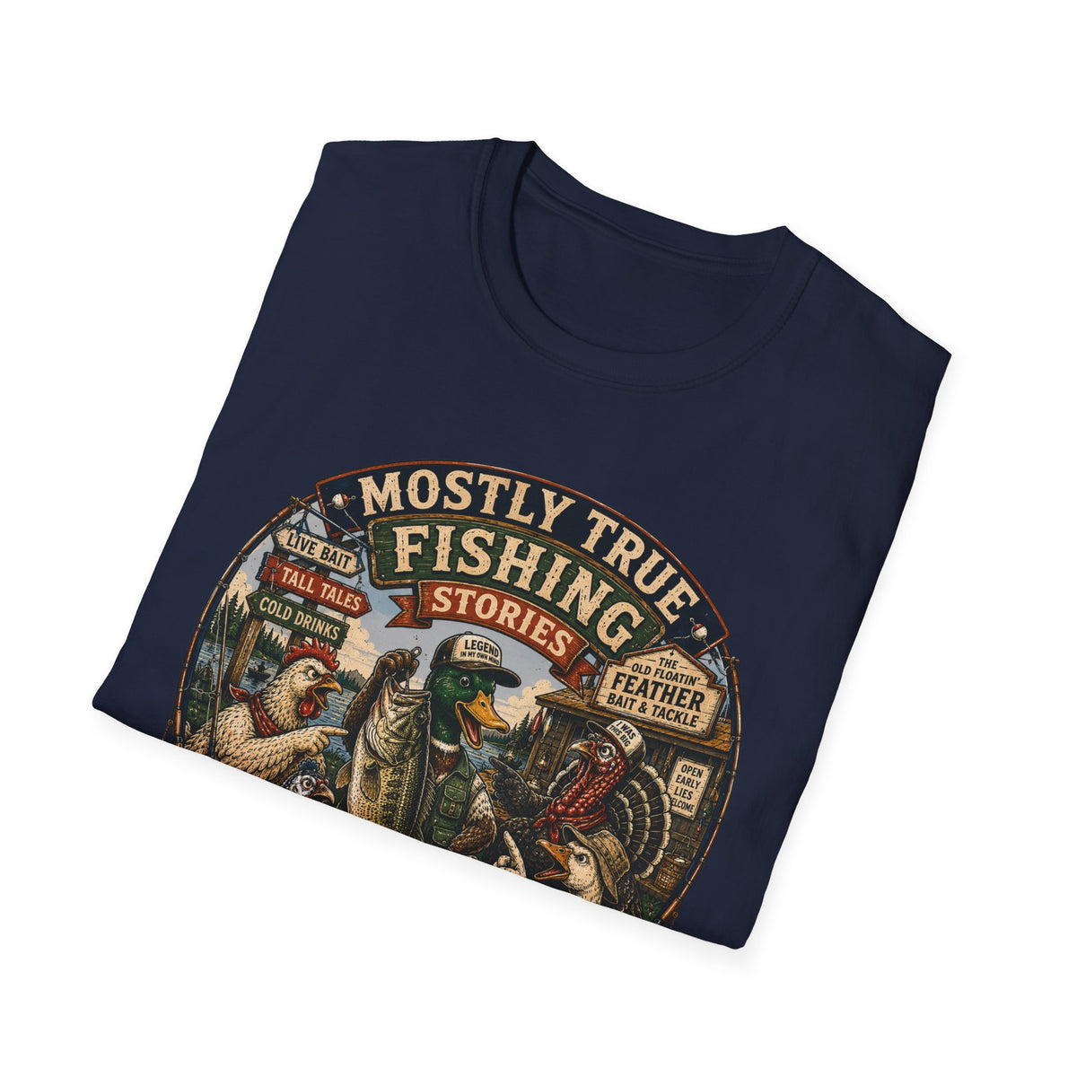 Fishing T-Shirt — "Mostly True Fishing Stories" Vintage Outdoor Tee