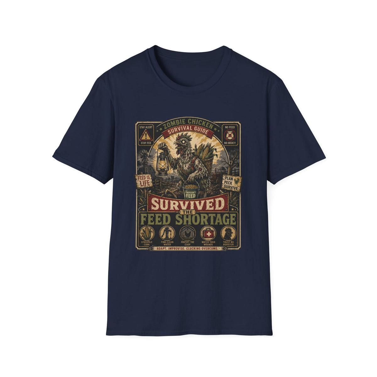 Zombie Chicken Survival Guide T-Shirt — Funny Flock Apocalypse Tee