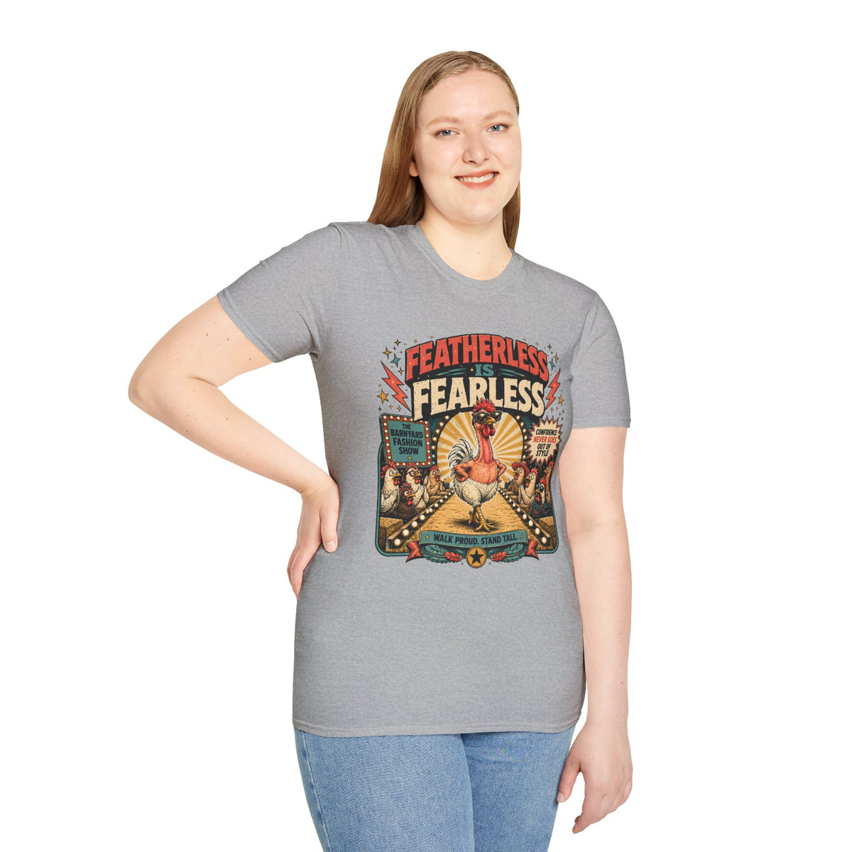 Featherless is Fearless Fashion Show T-Shirt — Fashion Show Rooster Tee