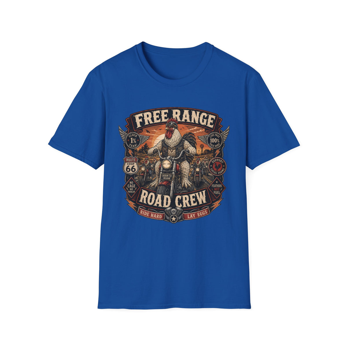 Free Range Road Crew Brahma T-Shirt — Biker Rooster Graphic Tee