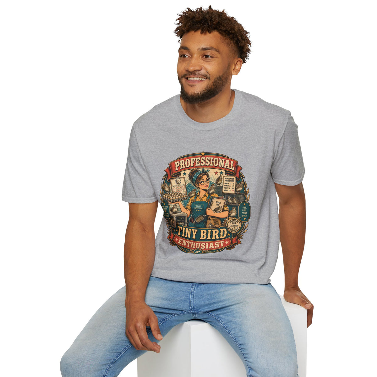 Tiny Bird Enthusiast Badge T-Shirt — Quail Keeper Vintage Graphic Tee