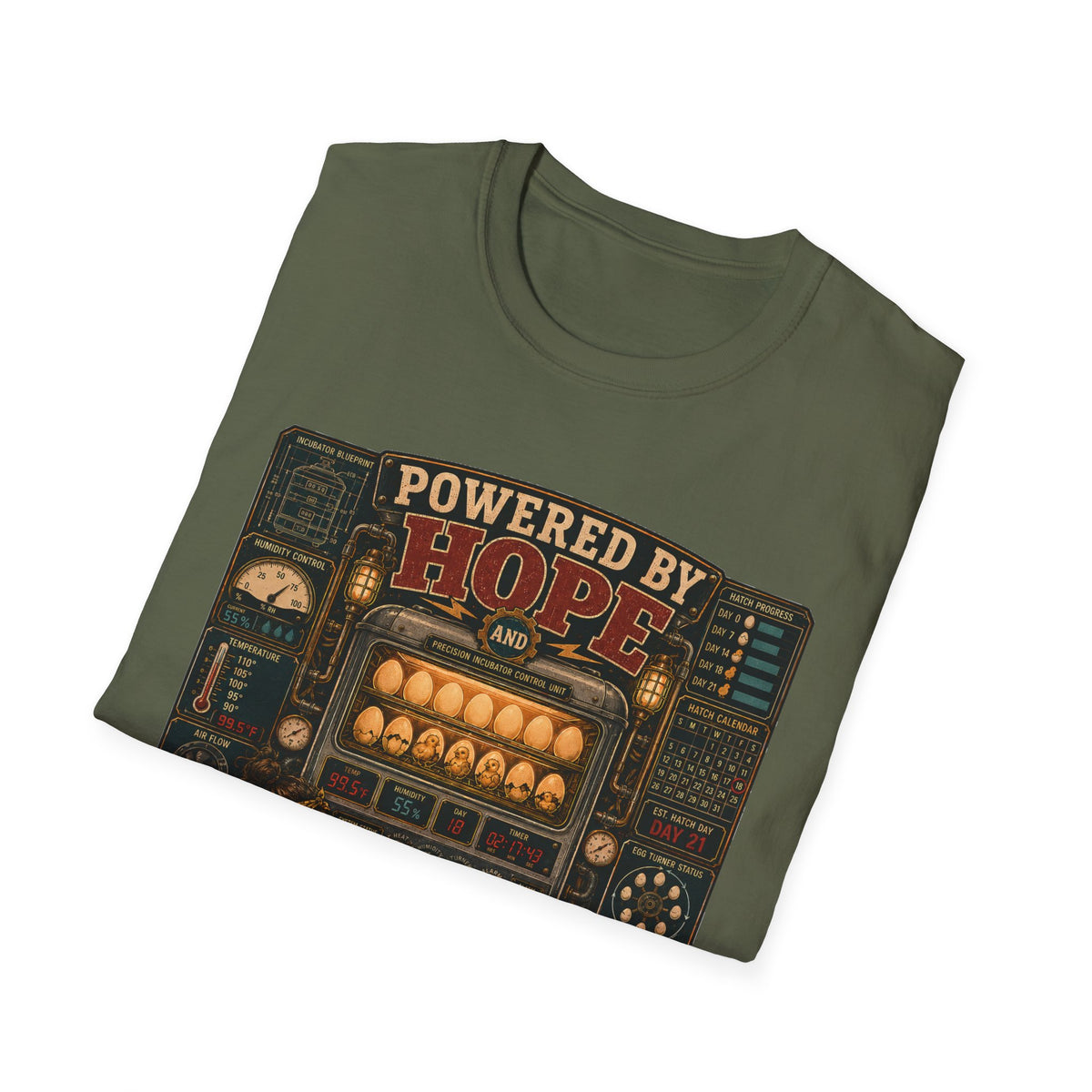 Powered by Hope and Patience T-Shirt — Funny Incubator Homestead Tee