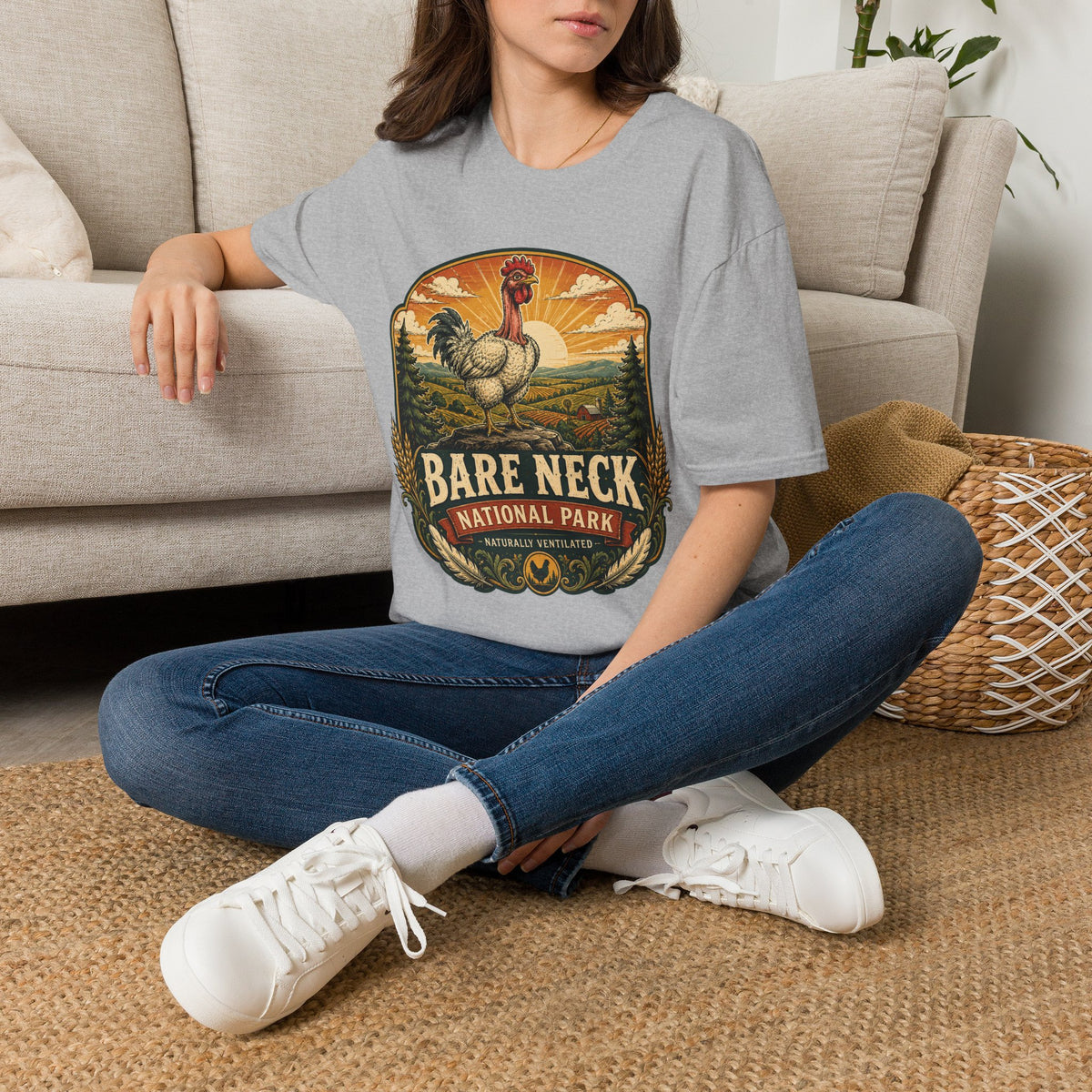 Bare Neck National Park Emblem T-Shirt — Naturally Ventilated Rooster Naked Neck Turken Tee