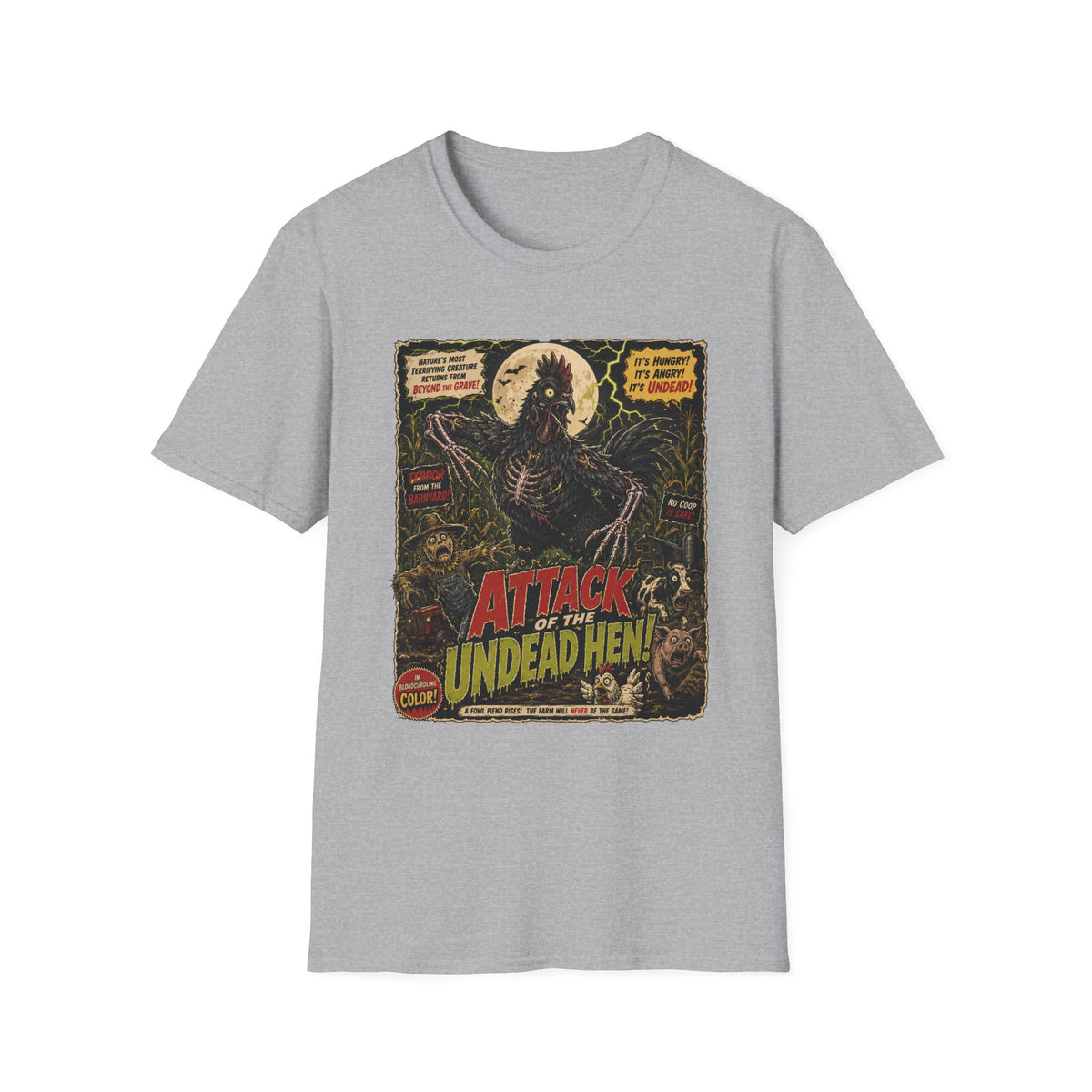 Attack of the Undead Hen Zombie Chicken T-shirt, photo 3