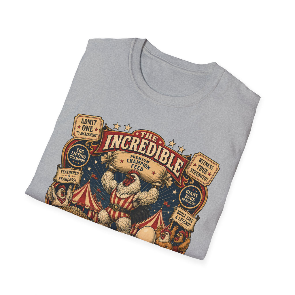 Incredible Feathered Strongman Brahma T-Shirt — Vintage Poster Rooster Tee