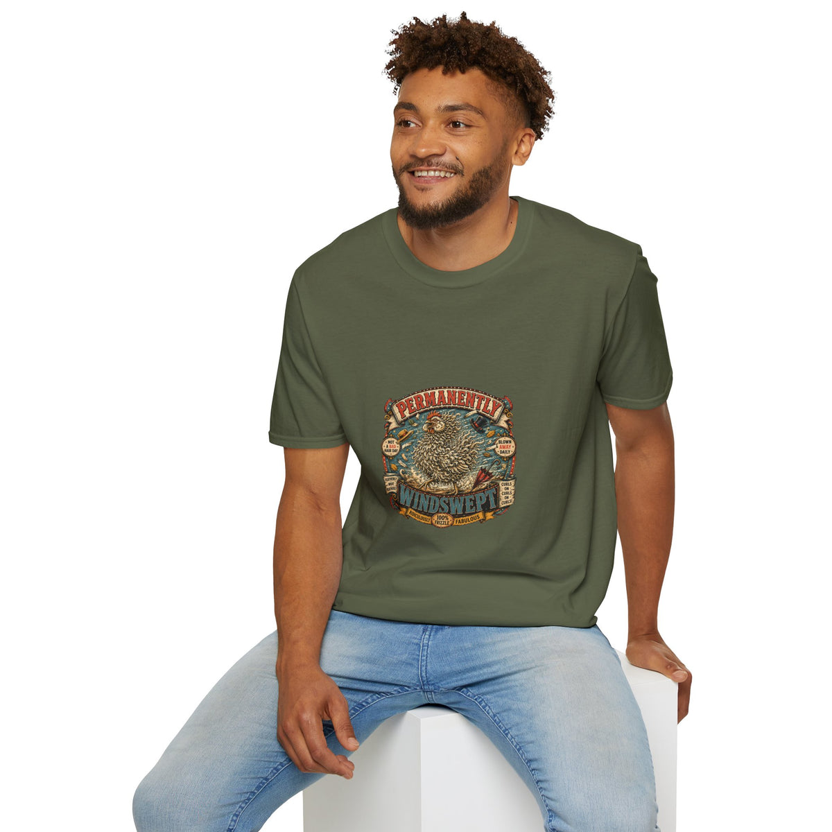 Permanently Windswept Frizzle T-Shirt — Curly Feather Novelty Tee