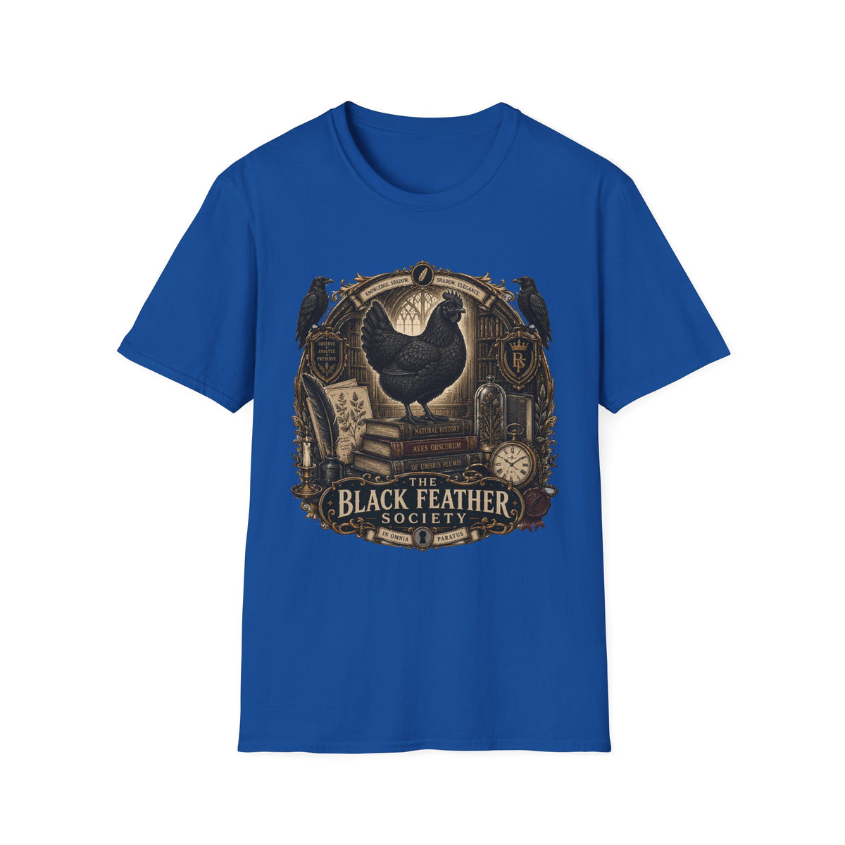 The Black Feather Society Ayam Cemani T-Shirt — Vintage Emblem Rooster Tee