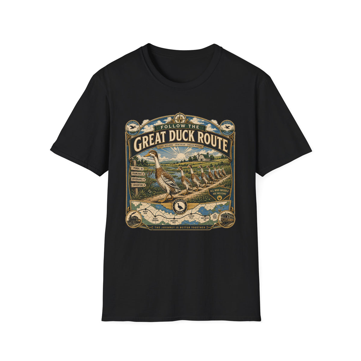 Follow the Great Duck Route Indian Runner T-shirt, photo 8