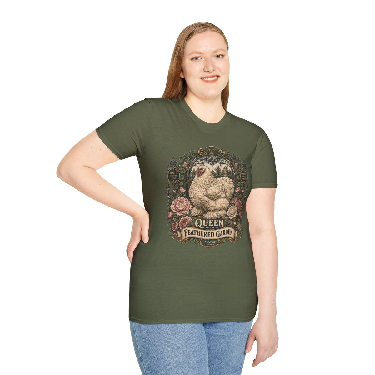 Queen of the Feathered Garden Cochin T-Shirt — Elegant Victorian Hen Tee
