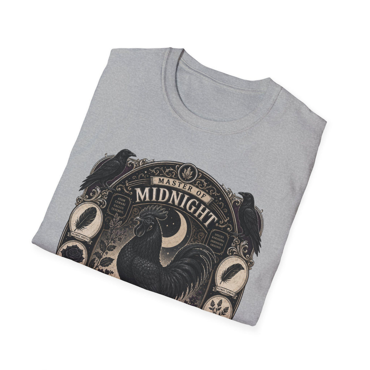 Master of Midnight Feathers Ayam Cemani T-Shirt — Gothic Rooster Graphic Tee