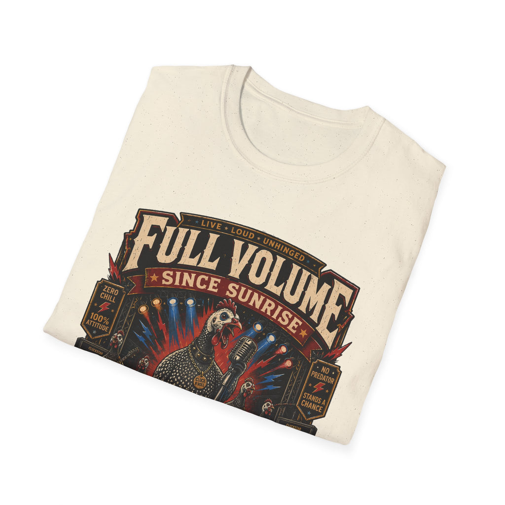 Full Volume Since Sunrise Guinea Fowl T-Shirt — Rock Concert Poultry Poster Tee