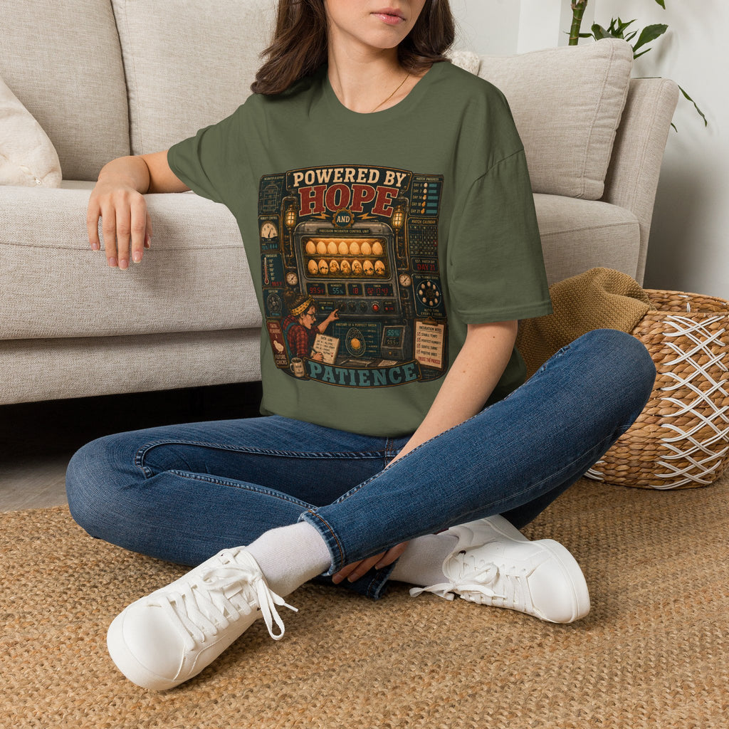 Powered by Hope and Patience T-Shirt — Funny Incubator Homestead Tee