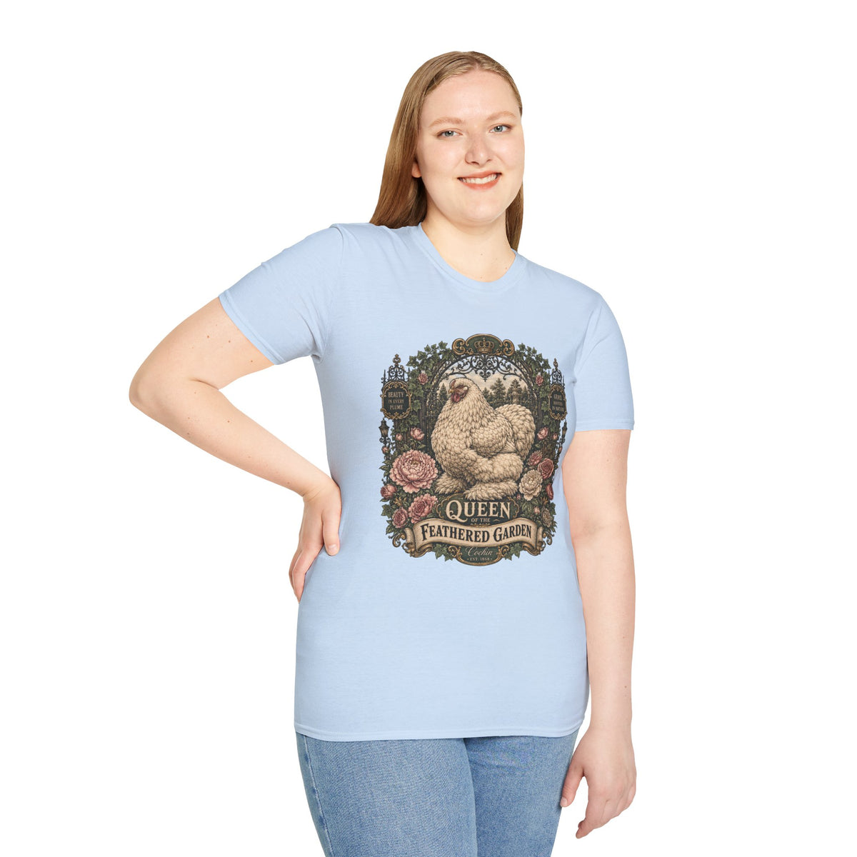 Queen of the Feathered Garden Cochin T-Shirt — Elegant Victorian Hen Tee
