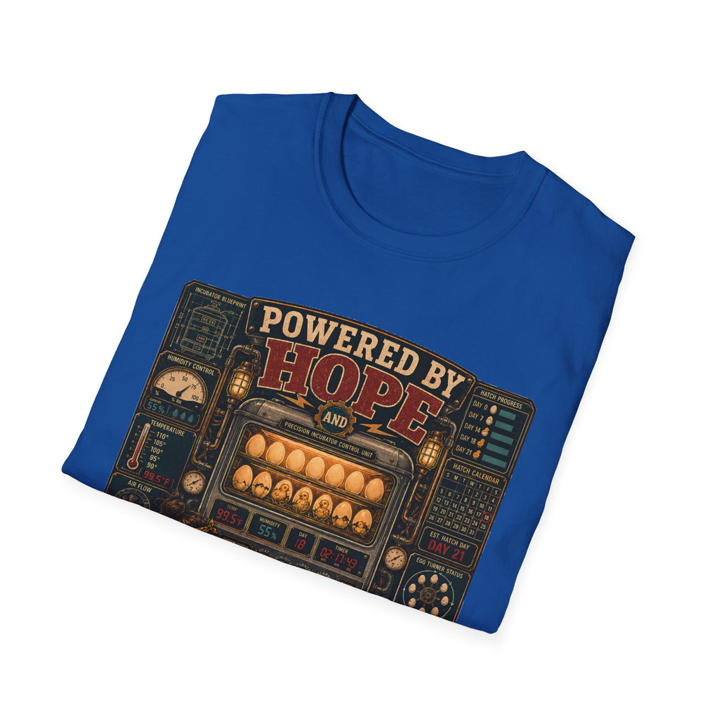 Powered by Hope and Patience T-Shirt — Funny Incubator Homestead Tee