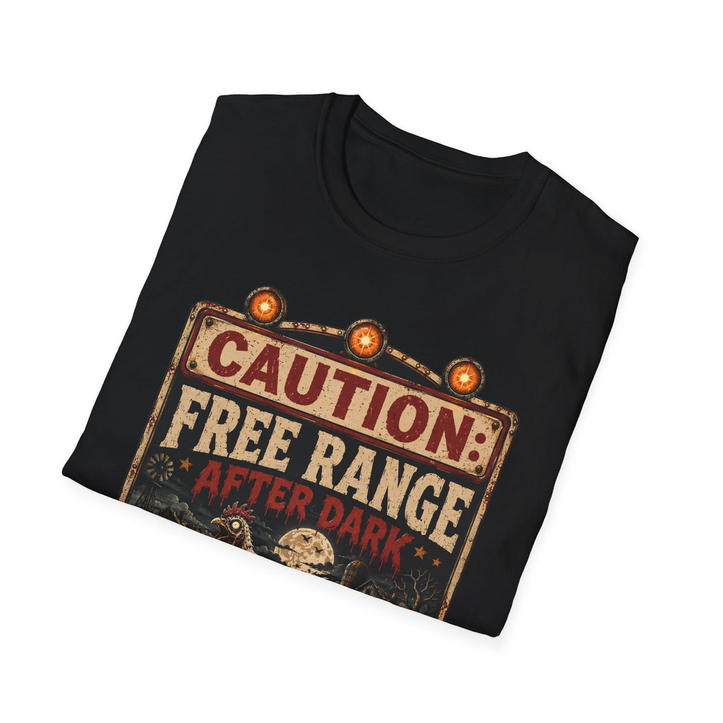 Zombie Chicken Crossing at Night T-Shirt — Spooky Halloween Poultry Tee