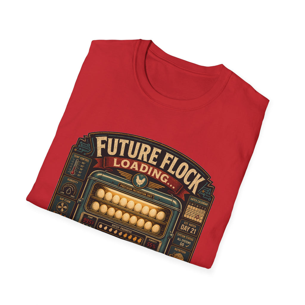 Future Flock Loading Please Wait T-Shirt — Funny Incubator Control Panel Tee