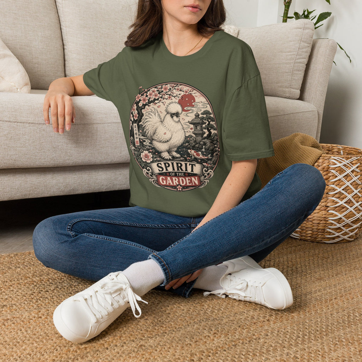 Blossom Garden Silkie T-Shirt — Japanese Woodblock Hen Tee
