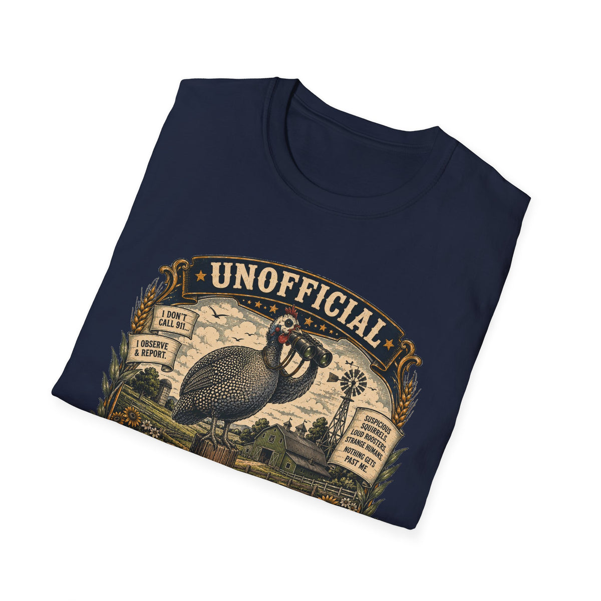 Unofficial Neighborhood Watch Guinea Fowl T-Shirt — Vintage Badge Farm Tee