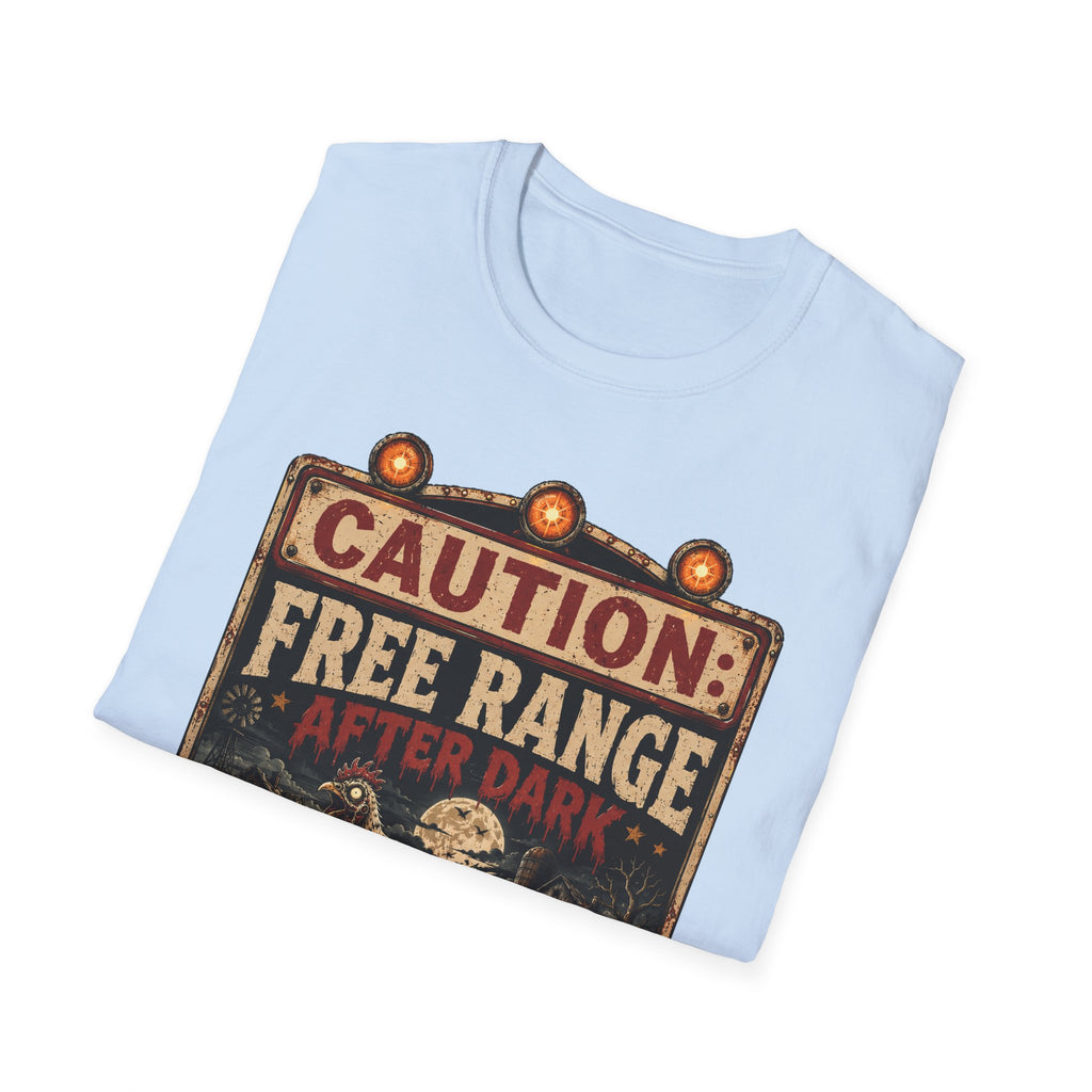 Zombie Chicken Crossing at Night T-Shirt — Spooky Halloween Poultry Tee