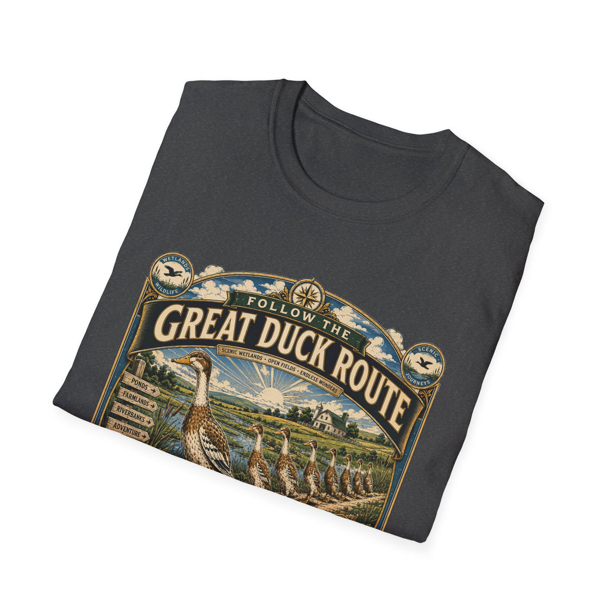 Follow the Great Duck Route T-Shirt — All Who Waddle Are Welcome Tee