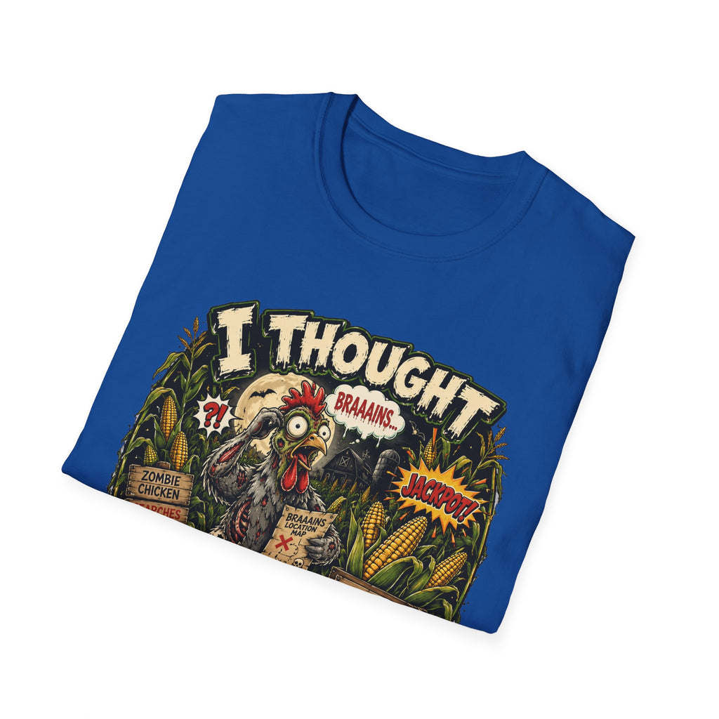 Zombie Chicken's Cornfield Jackpot T-Shirt — "I thought you said GRAINS" Funny Tee