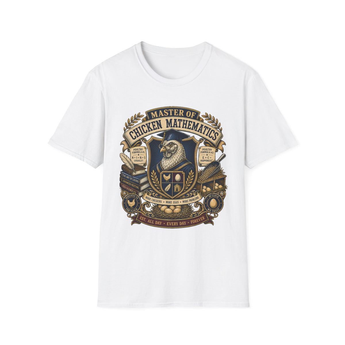 Master of Chicken Mathematics T-Shirt — Collegiate Crest Graphic Tee