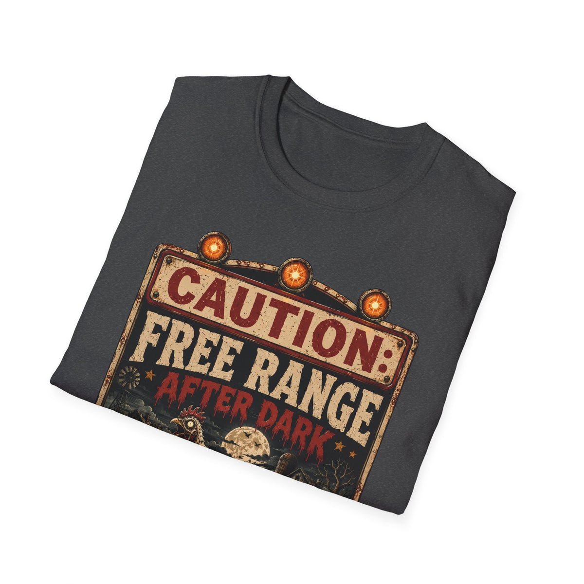 Zombie Chicken Crossing at Night T-Shirt — Spooky Halloween Poultry Tee