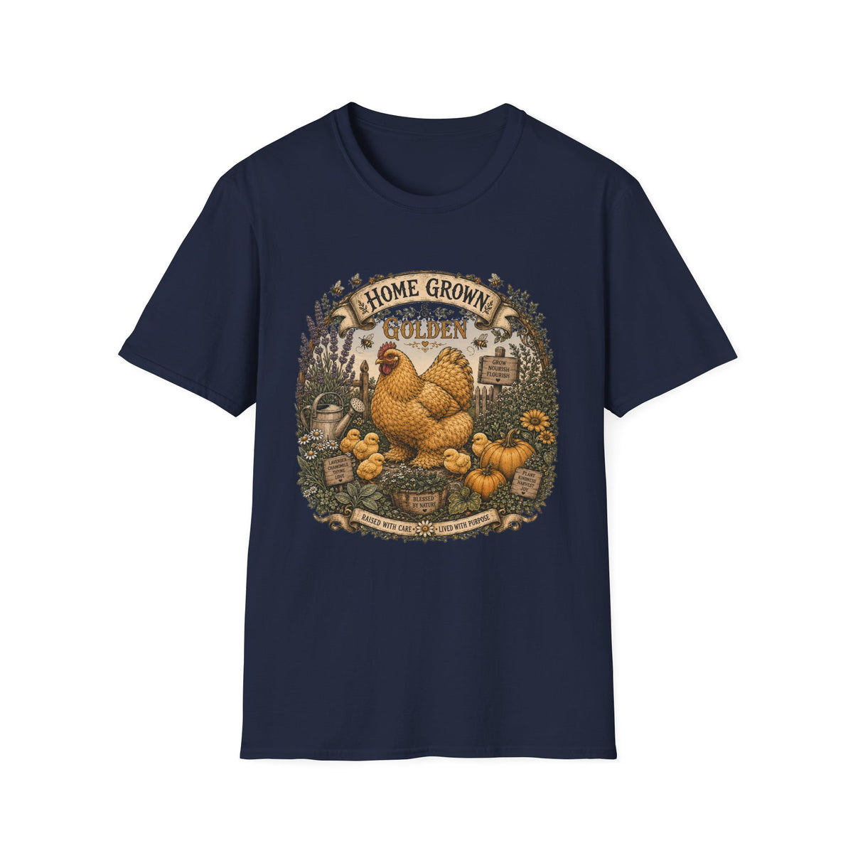 Home Grown and Golden Cochin T-Shirt — Garden Hen & Chicks Tee
