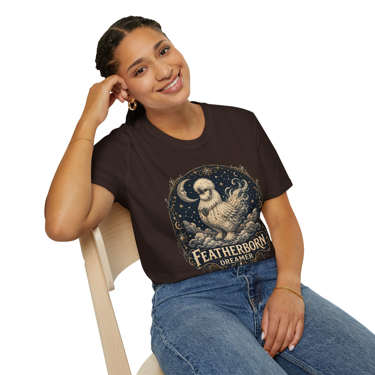 Featherborn Dreamer Silkie T-Shirt — Celestial Moonlit Hen Tee