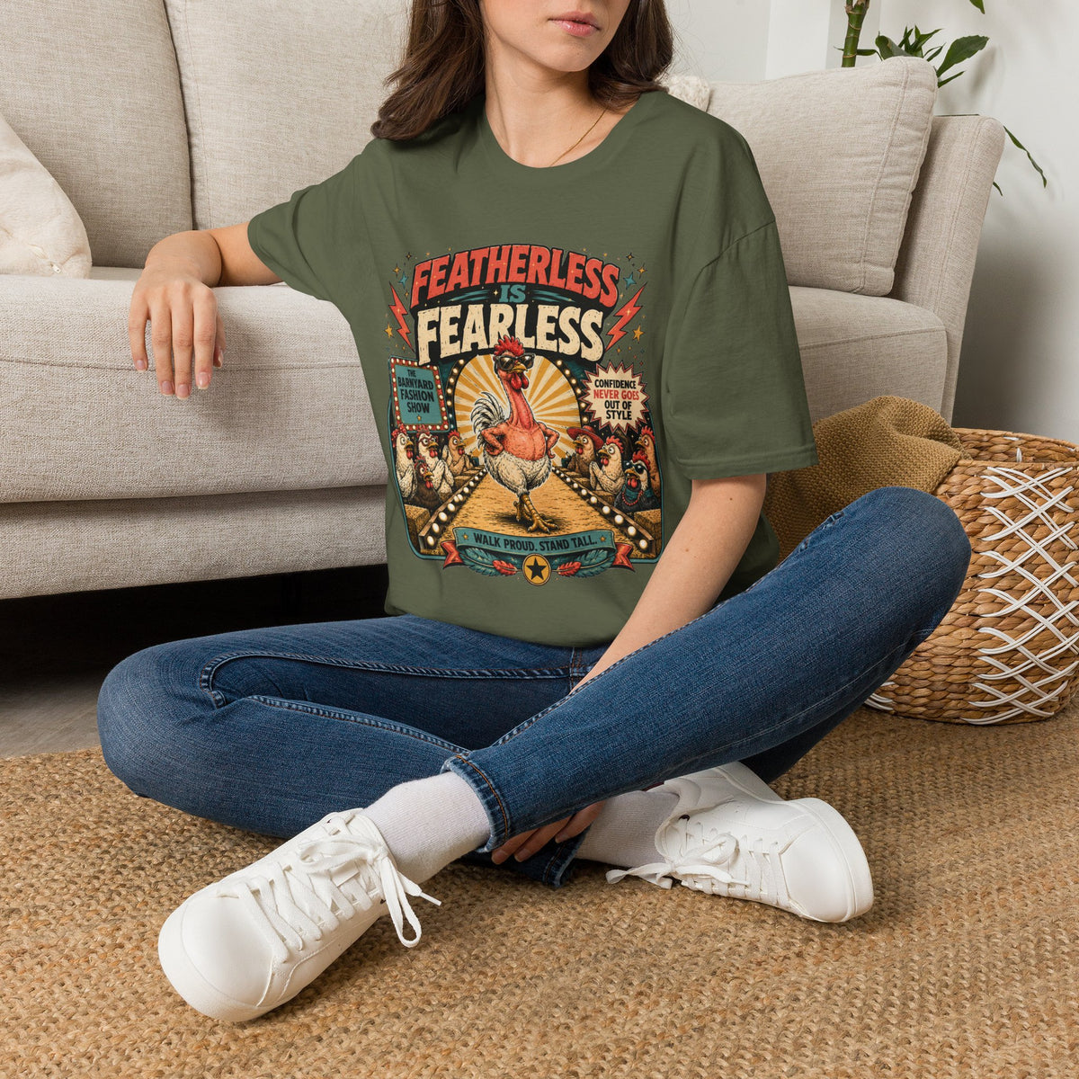 Featherless is Fearless Fashion Show T-Shirt — Fashion Show Rooster Tee