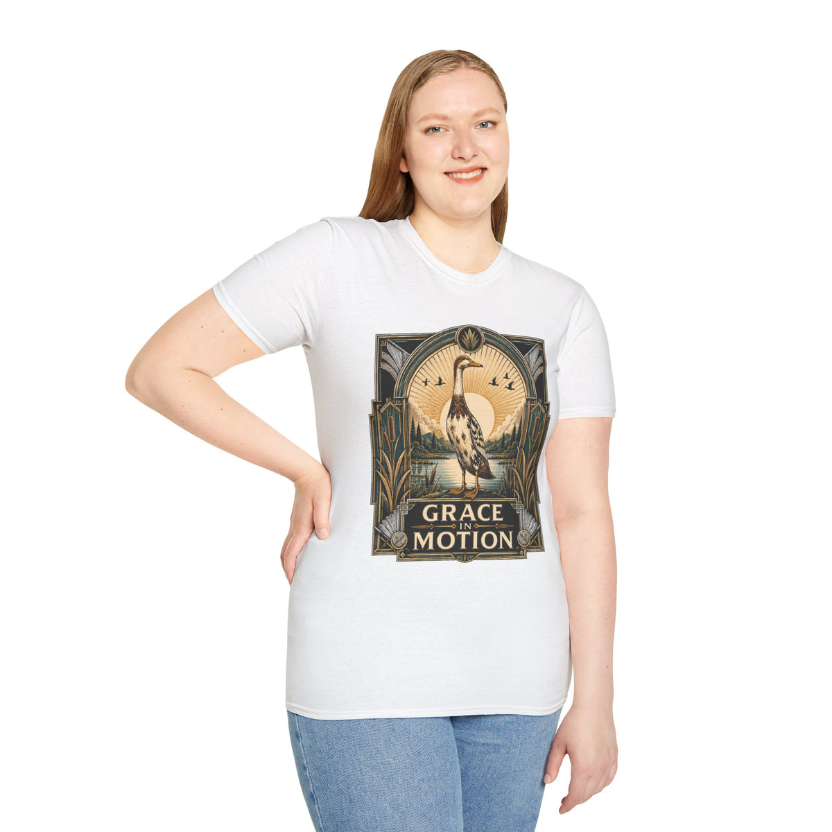 Grace in Motion Indian Runner T-Shirt — Elegant Duck Portrait Tee