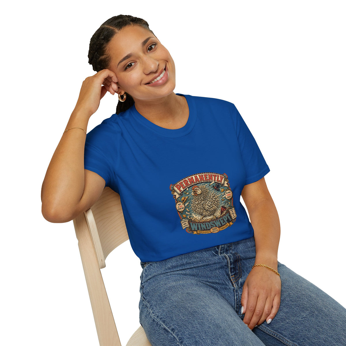 Permanently Windswept Frizzle T-Shirt — Curly Feather Novelty Tee