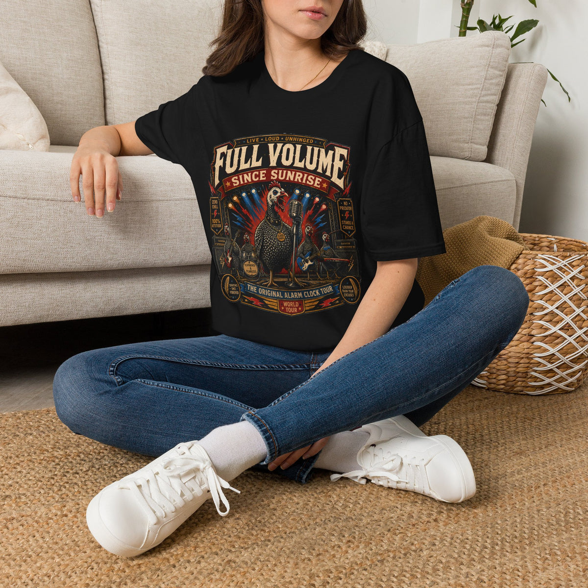Full Volume Since Sunrise Guinea Fowl T-Shirt — Rock Concert Poultry Poster Tee