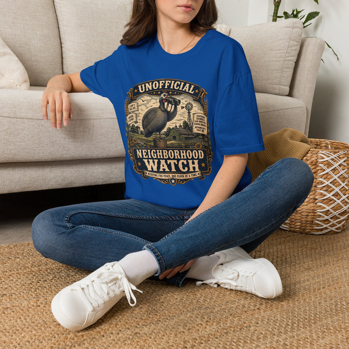 Unofficial Neighborhood Watch Guinea Fowl T-Shirt — Vintage Badge Farm Tee