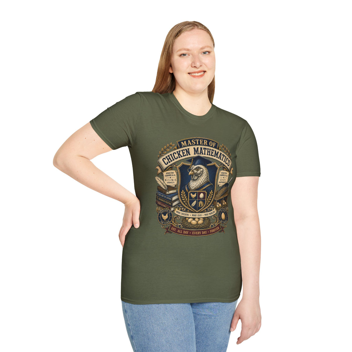 Master of Chicken Mathematics T-Shirt — Collegiate Crest Graphic Tee