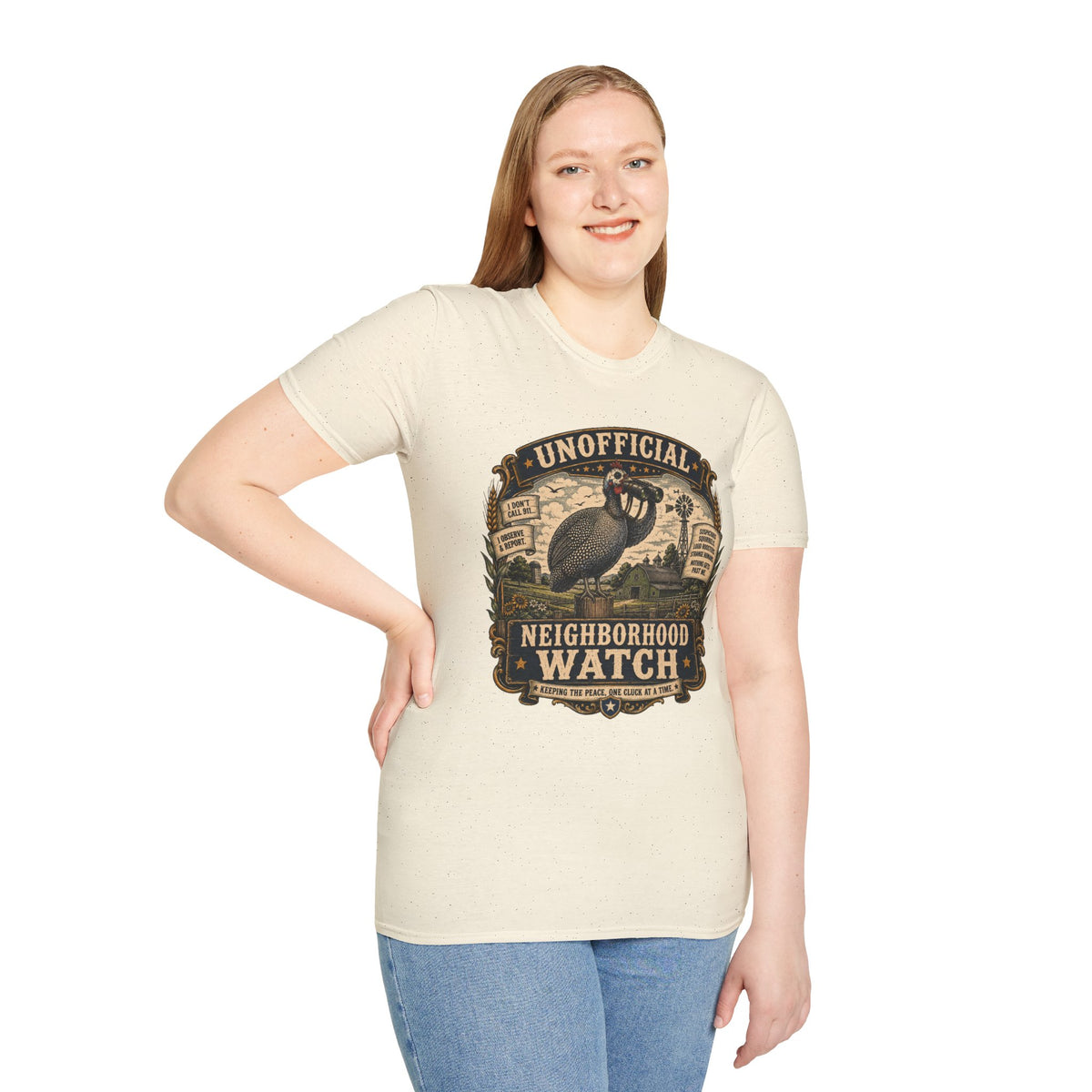 Unofficial Neighborhood Watch Guinea Fowl T-Shirt — Vintage Badge Farm Tee