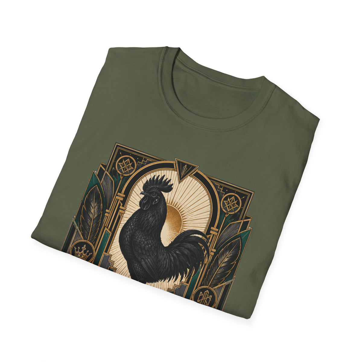 The Black Crown Ayam Cemani T-Shirt — Art Deco Rooster Graphic Tee