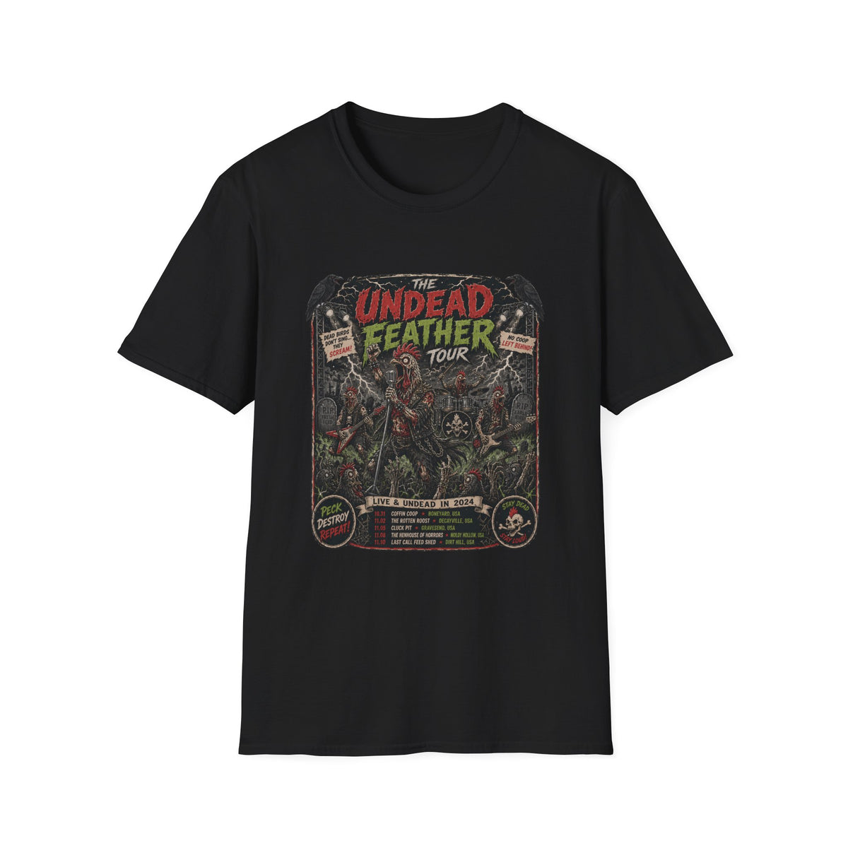 Undead Feather Tour T-Shirt — Zombie Chicken Concert Tee