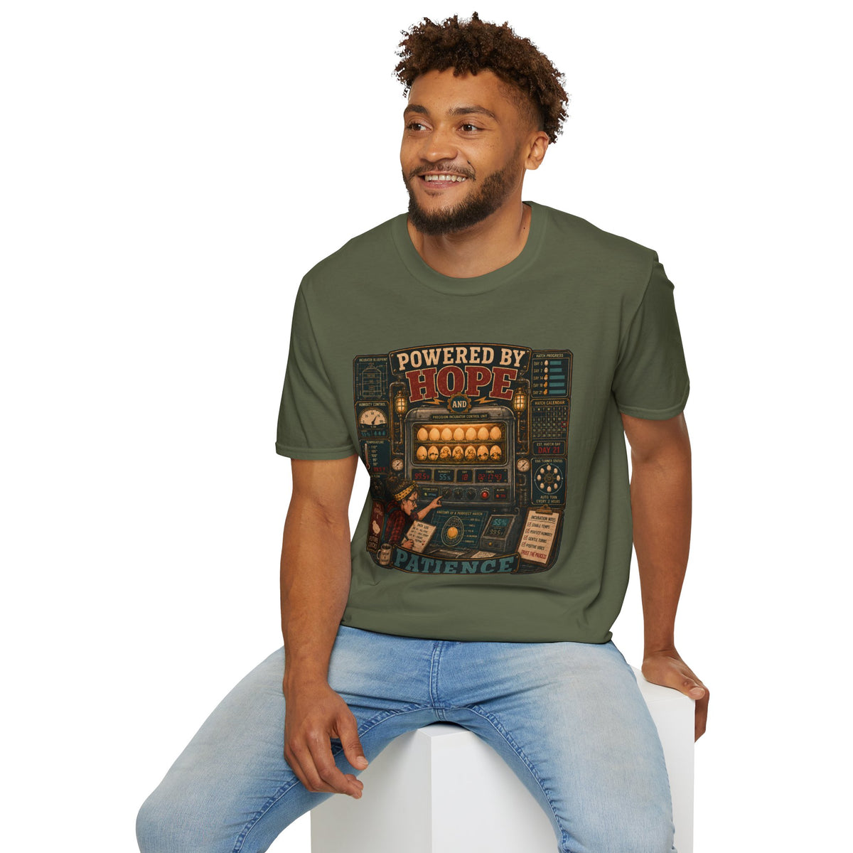 Powered by Hope and Patience T-Shirt — Funny Incubator Homestead Tee
