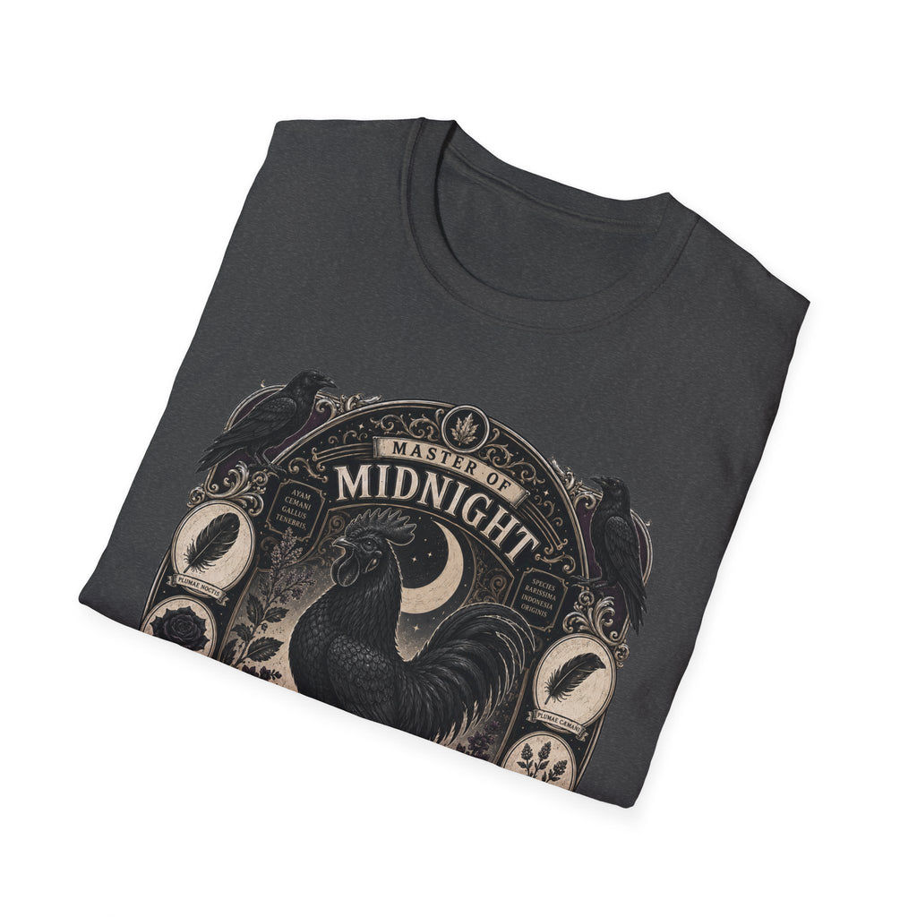 Master of Midnight Feathers Ayam Cemani T-Shirt — Gothic Rooster Graphic Tee
