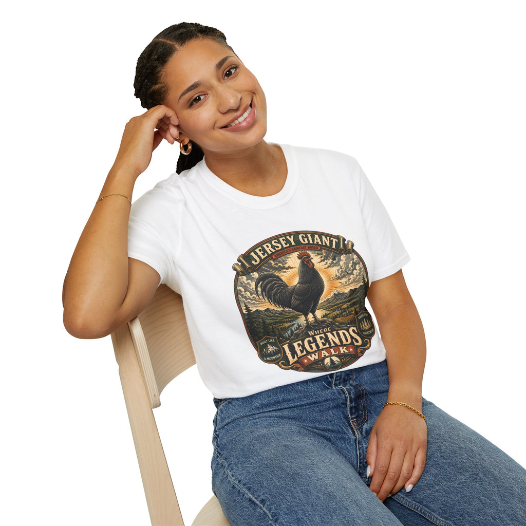 Jersey Giant Heritage Badge T-Shirt — America's Largest Breed Rooster Tee