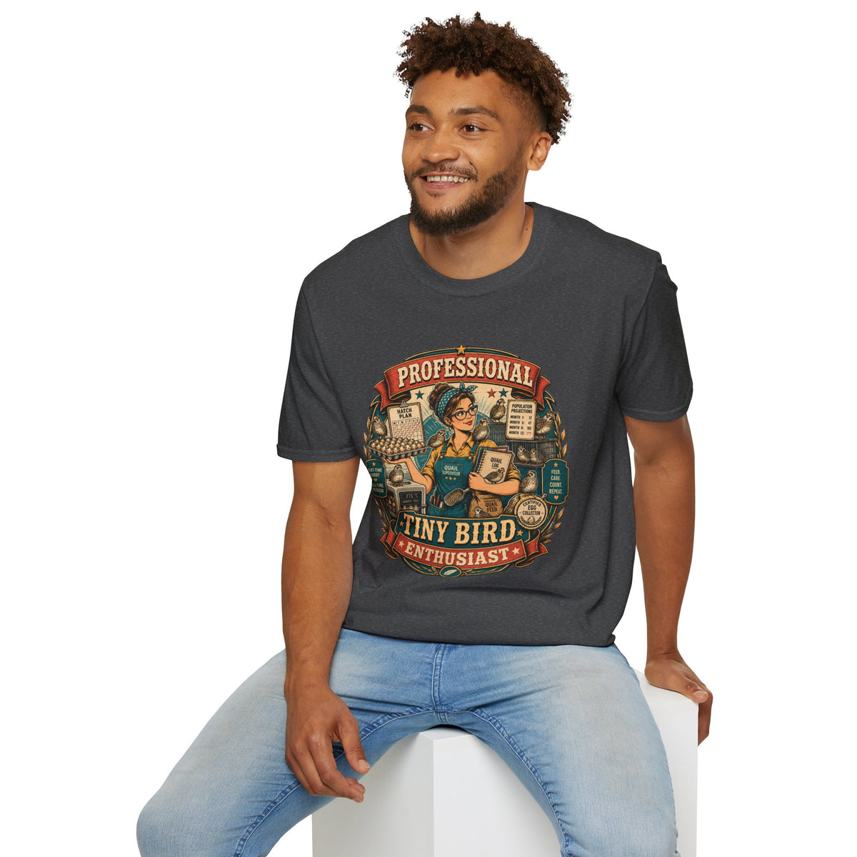 Tiny Bird Enthusiast Badge T-Shirt — Quail Keeper Vintage Graphic Tee