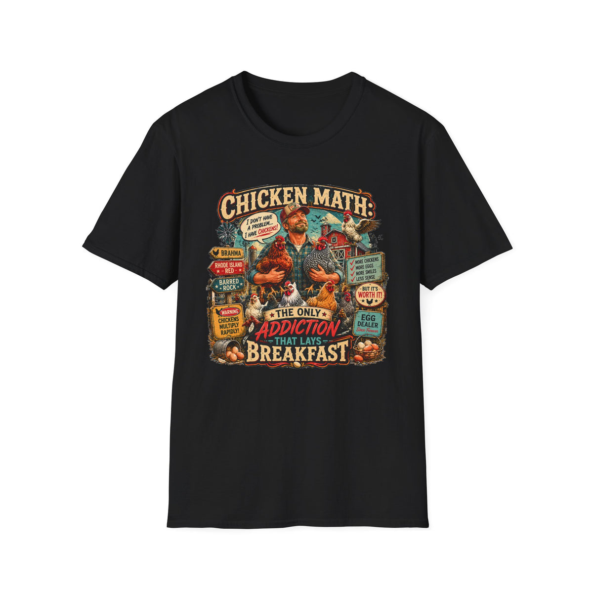 The Only Addiction That Lays Breakfast T-Shirt — Chicken Math Graphic Tee