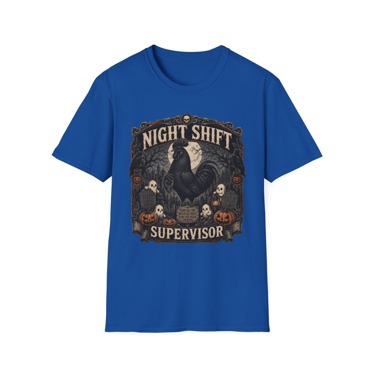 Night Shift Supervisor Ayam Cemani T-Shirt — Graveyard Rooster Graphic Tee
