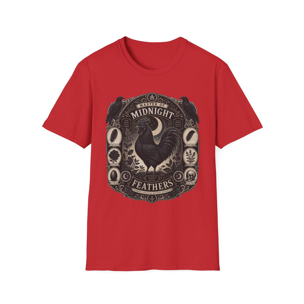 Master of Midnight Feathers Ayam Cemani T-Shirt — Gothic Rooster Graphic Tee