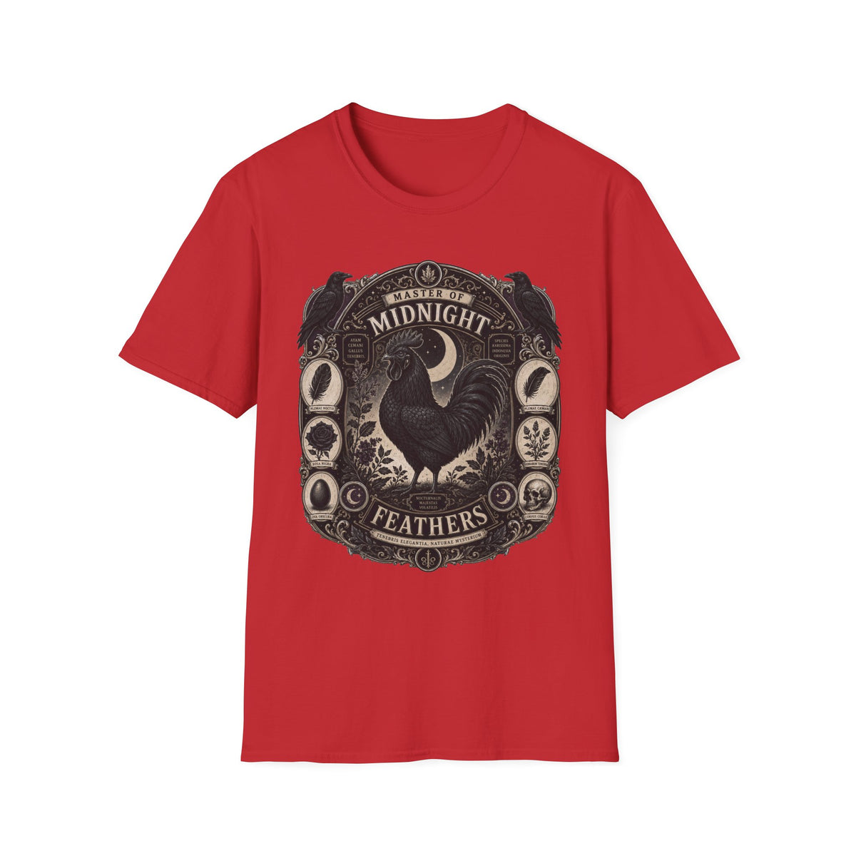 Master of Midnight Feathers Ayam Cemani T-Shirt — Gothic Rooster Graphic Tee