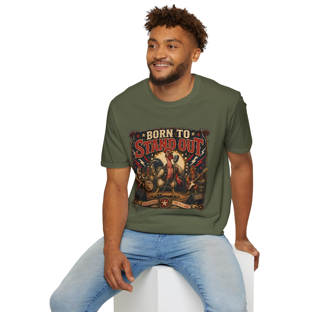 Born to Stand Out Rock Band T-Shirt — Rock Band Naked Neck Rooster Tee